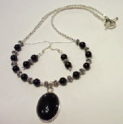 Black Onyx Gem Necklace Set w/ Sterling 