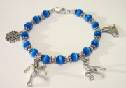 Aqua Blue Cat's Eye Charm Bracelet w/ Sterling