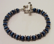 Blue Black Cat's Eye Bracelet w/ Sterling Silver