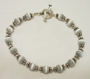 Grey Cat's Eye Bracelet w/ Sterling Silver