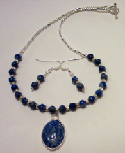Denim Lapis Lazuli Gem Necklace Set w/ Sterling