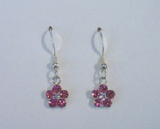 Pink Swarovski Crystal Flower Earrings w/ Sterling