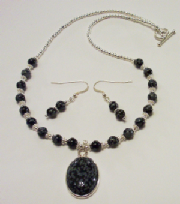 Snowflake Obsidian Gem Necklace Set w/ Sterling