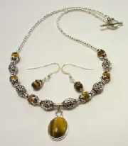 Tigereye Gemstone Necklace Set w/ Sterling Silver